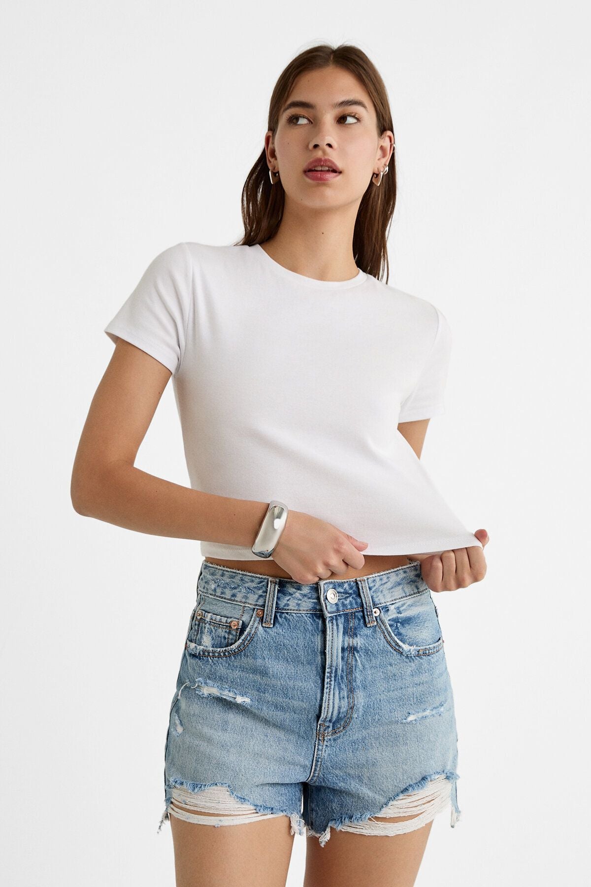 Stradivarius Distressed Denim Şort