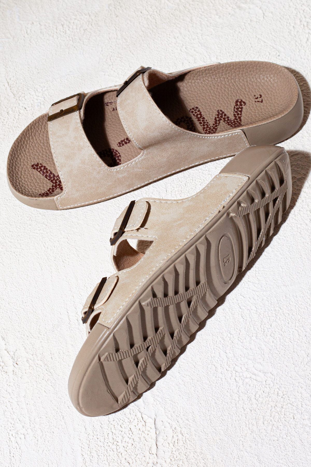 ShoesBag Çiftokalı Yumuşak Tabanlı Günlük Bej Terlik