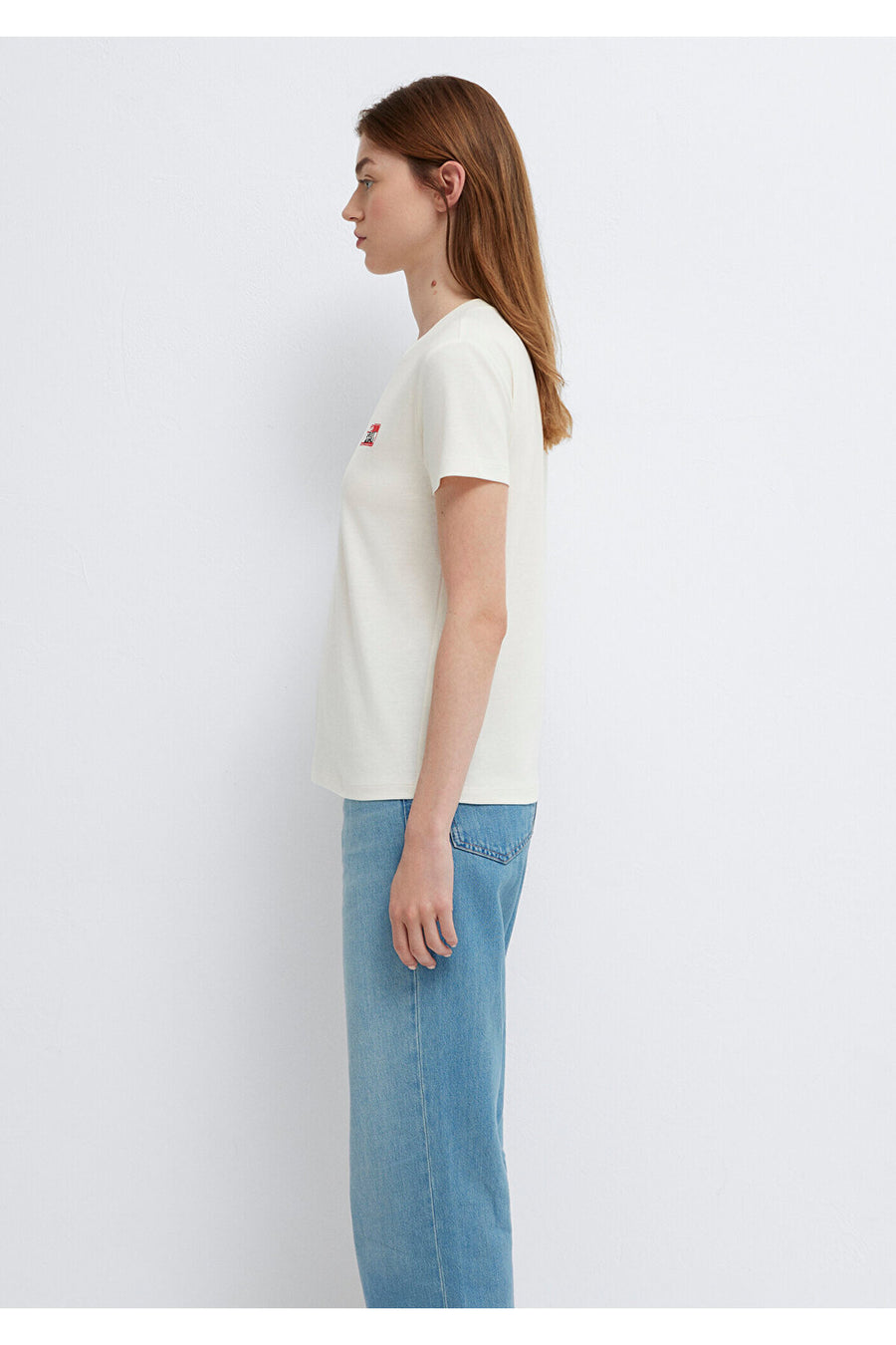 Mavi Baskılı Ekru Tişört Semi Slim Fit / Yarı Dar Kesim 1614251-80194