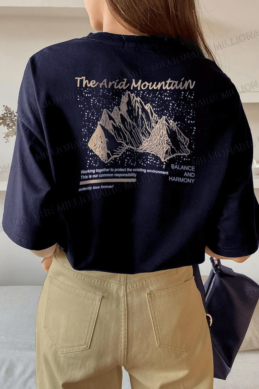 Teenage Millionaire Arid Mountain Gri Oversize Salas Boyfriend Kadın T-shirt - Lacivert