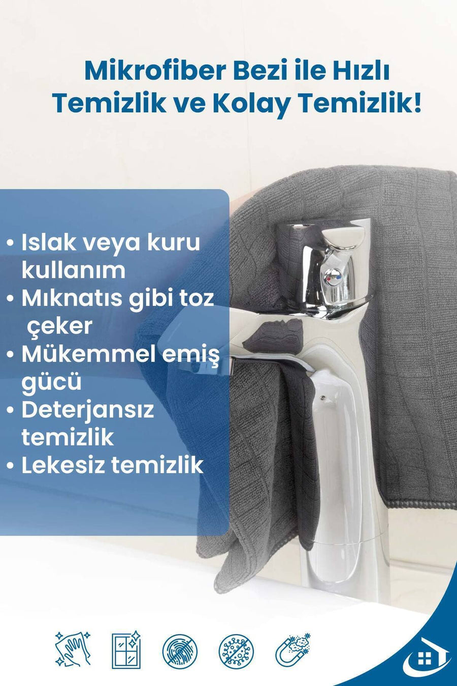 Pella 3'lü ithal Mutfak Bezi (MİKROFİBER) , Gri (40 CM X 40 CM)