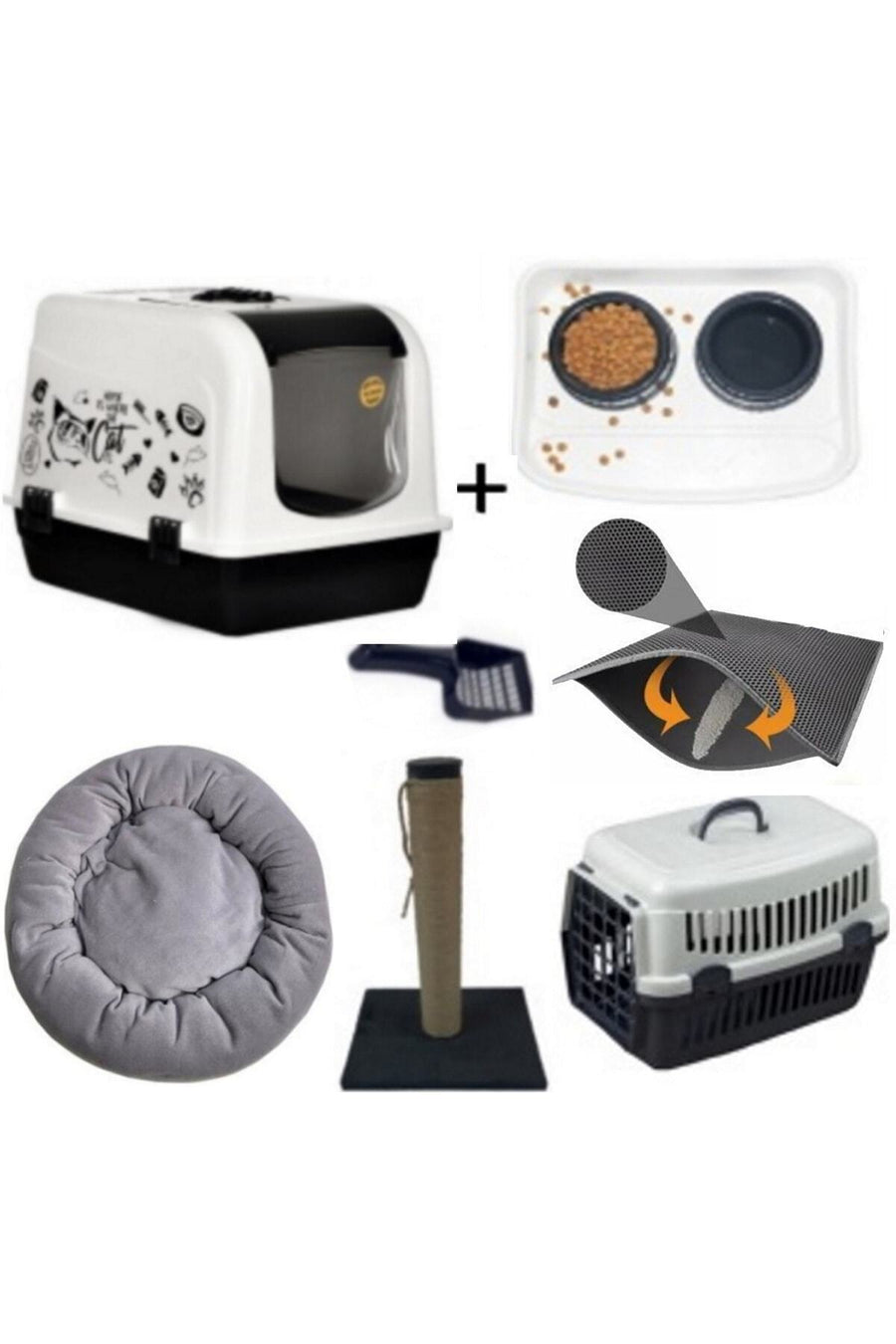 optimal&prime Maxi Xxl Büyük Boy Kedi Tuvaleti Üstten Açılır Simit Yataklı Kauçuk Paspaslı Tam Set