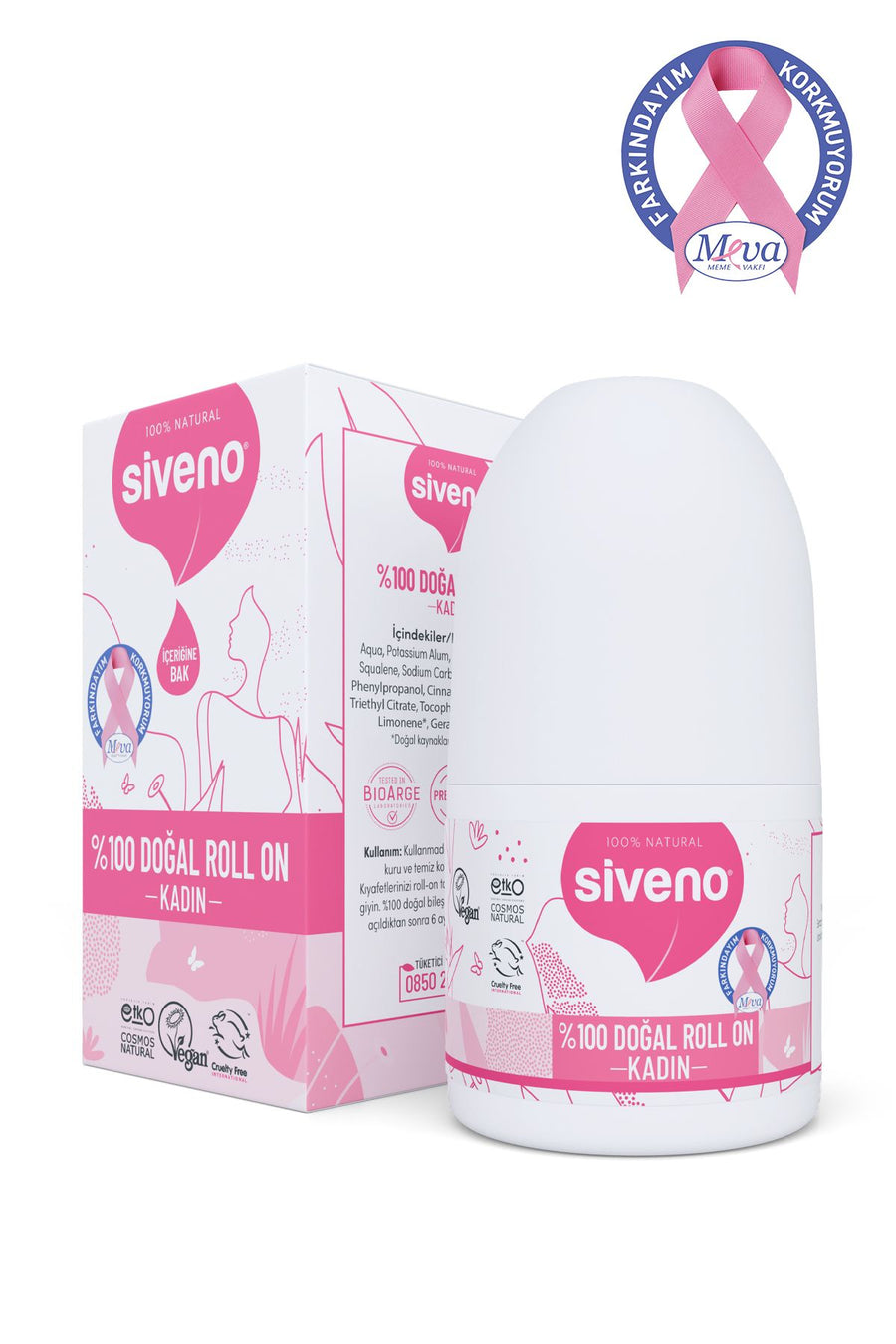 Siveno %Doğal Roll-on Kadın Deodoranter Kokusu Önleyici Bitkiseleke Bırakmayan Vegan ml