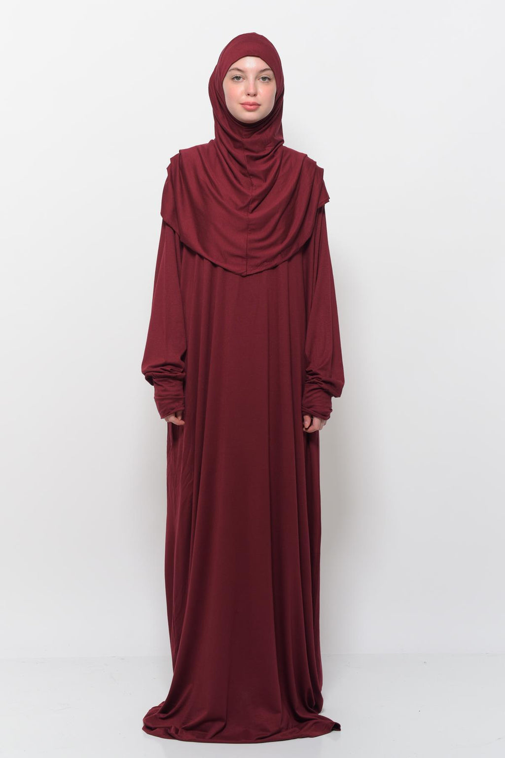 Altobeh Pratik Tek Parça Pamuklu Yarasa Kollu Tak Çıkar Başörtülü Organik Namaz Elbisesi Fıstık Yeşili