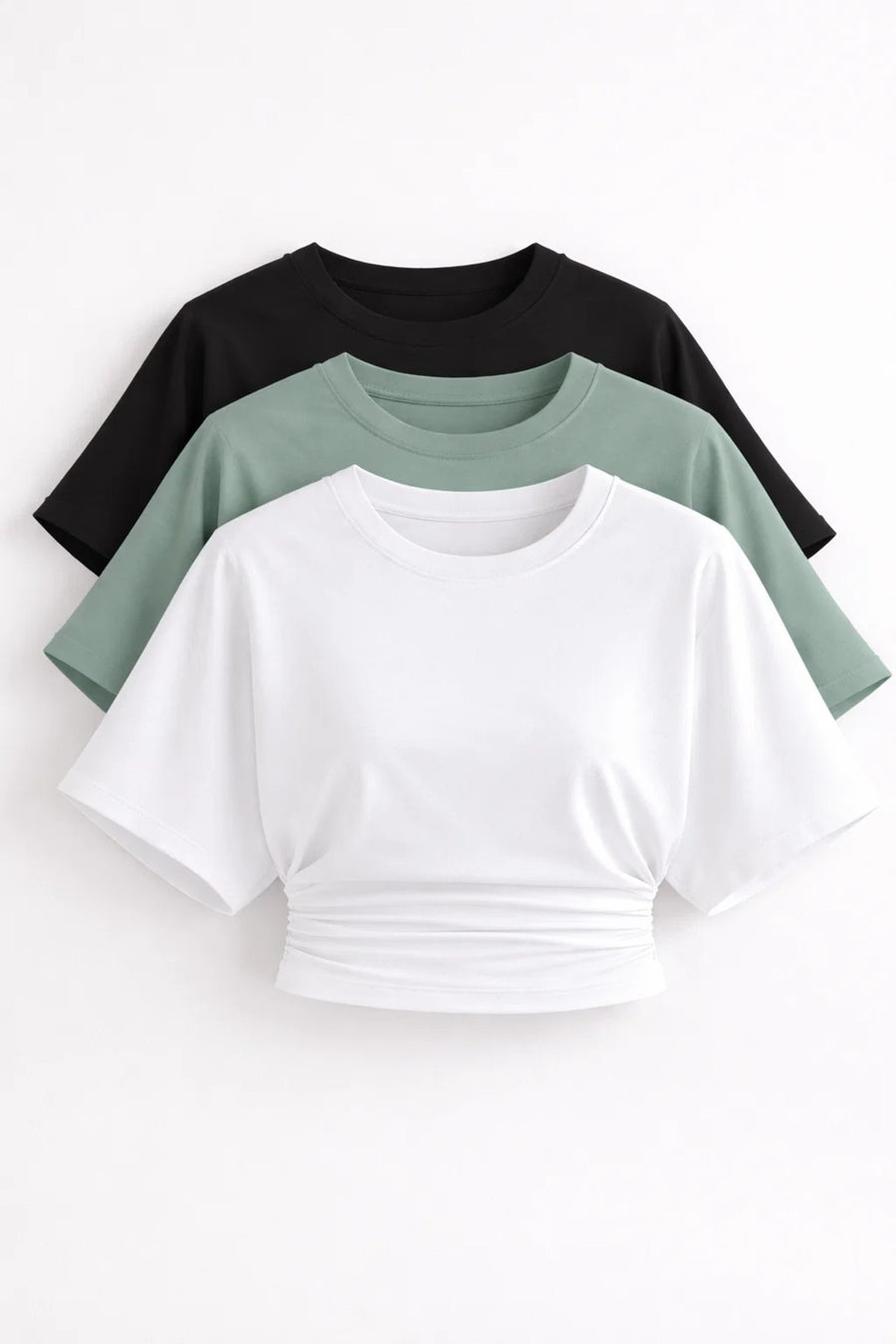 COMBİNE MİCHAİL Kadın Yarasa Kollu Basic Dar 3 Lü Crop Bluz - Kahve