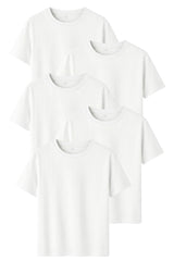 DK DAKSEL Kadın 5’li Basic Tişört Paketi Mint Mavi Pudra Çağla Sarı Renk Rahat Kesim Pamuklu T-Shirt - Beyaz