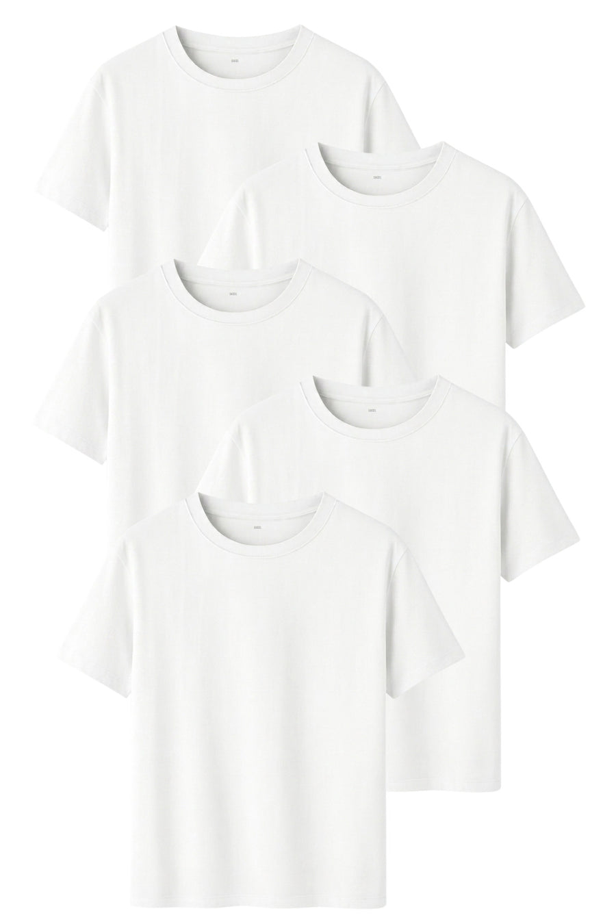 DK DAKSEL Kadın 5’li Basic Tişört Paketi Mint Mavi Pudra Çağla Sarı Renk Rahat Kesim Pamuklu T-Shirt - Beyaz