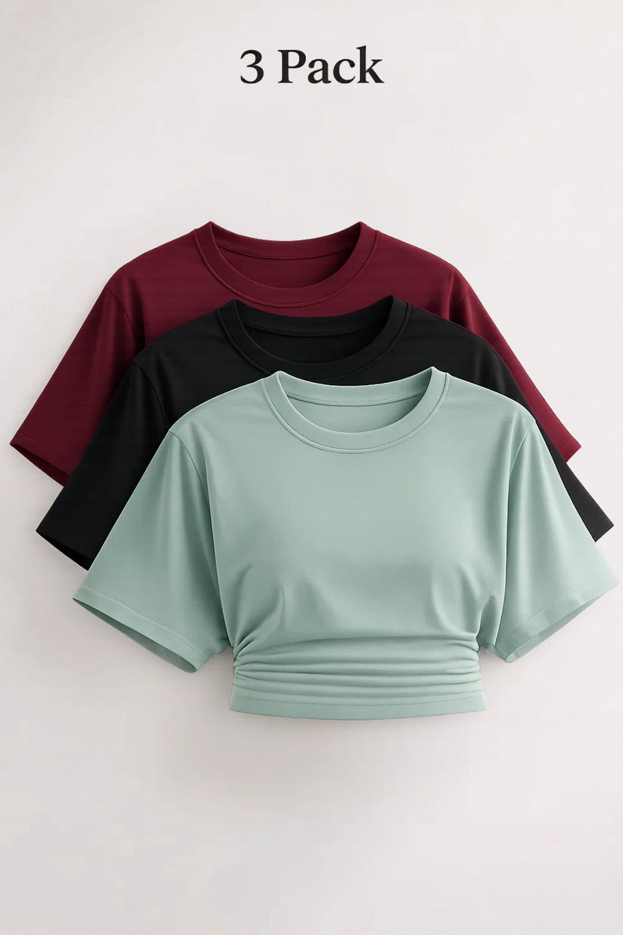 COMBİNE MİCHAİL Kadın Yarasa Kollu Basic Dar 3 Lü Crop Bluz - Cok