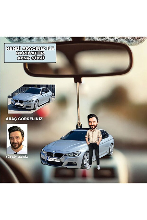 MK Kendi Aracınızla Kişiye Özel Karikatür Ahşap Mdf Dikiz Ayna Süsü