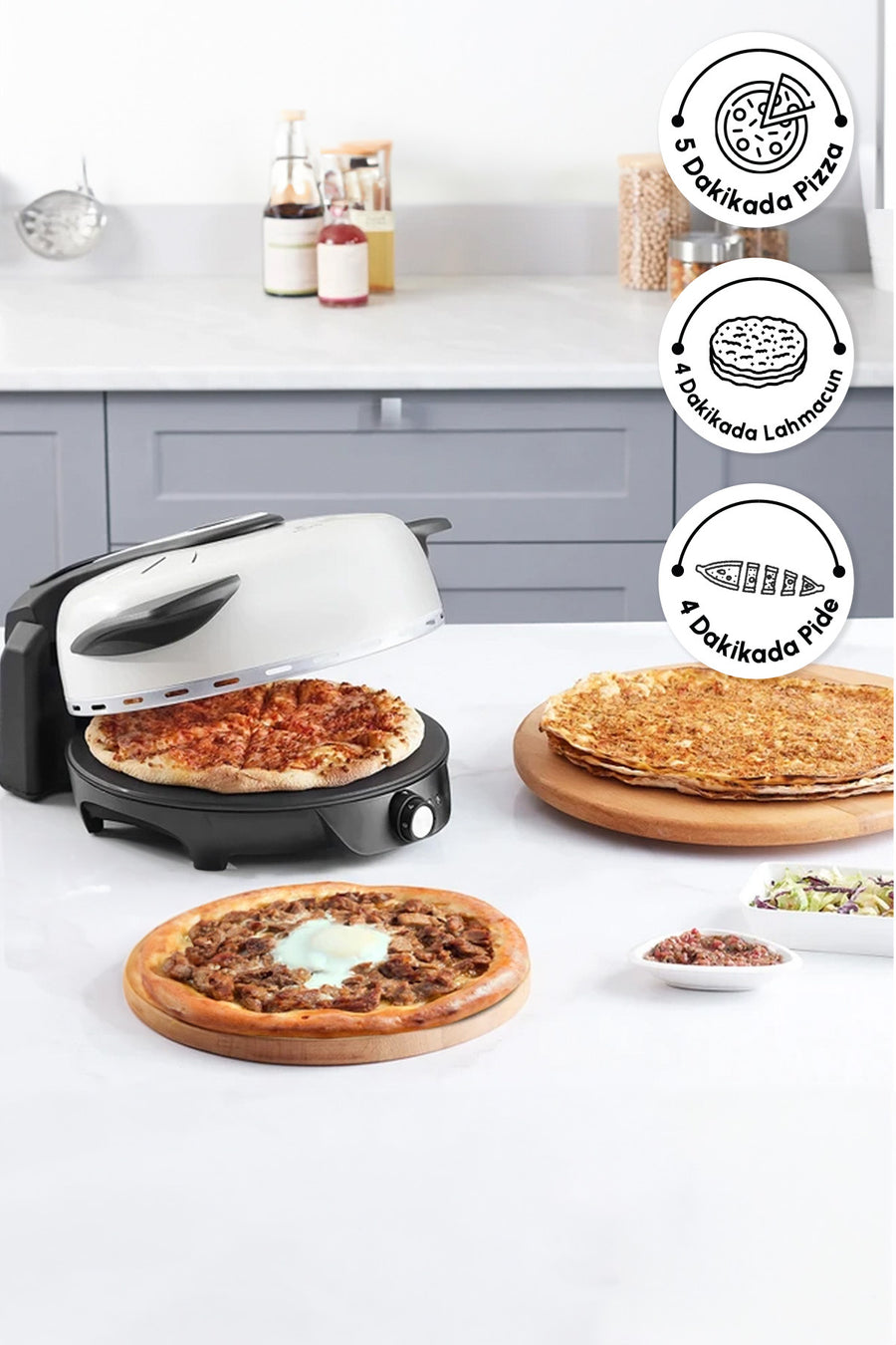 Karaca Gastro 10 in 1 Pizza Lahmacun ve Tandır Ekmeği Makinesi Biodiamond Matte Black - Krem