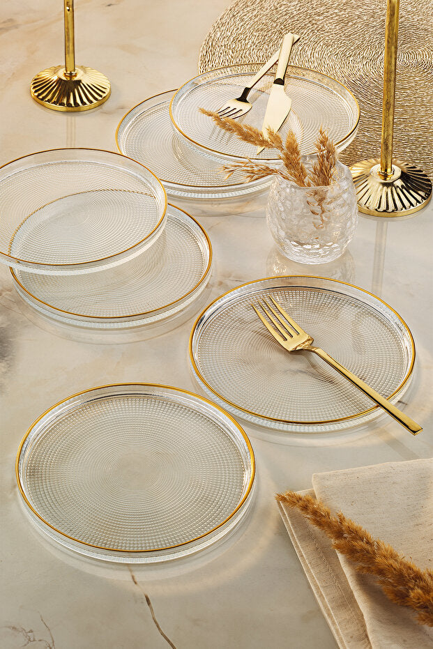 Fecra Loren 6'lı Pasta Tabağı Seti Gold Fileli 16 Cm - Beyaz