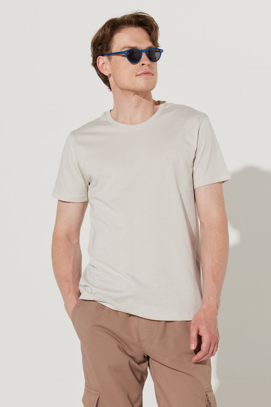 AC&Co / Altınyıldız Classics Erkek/unisex Beyaz %100 Pamuk Slim Fit Dar Kesim Bisiklet Yaka Basic Tişört - Gri