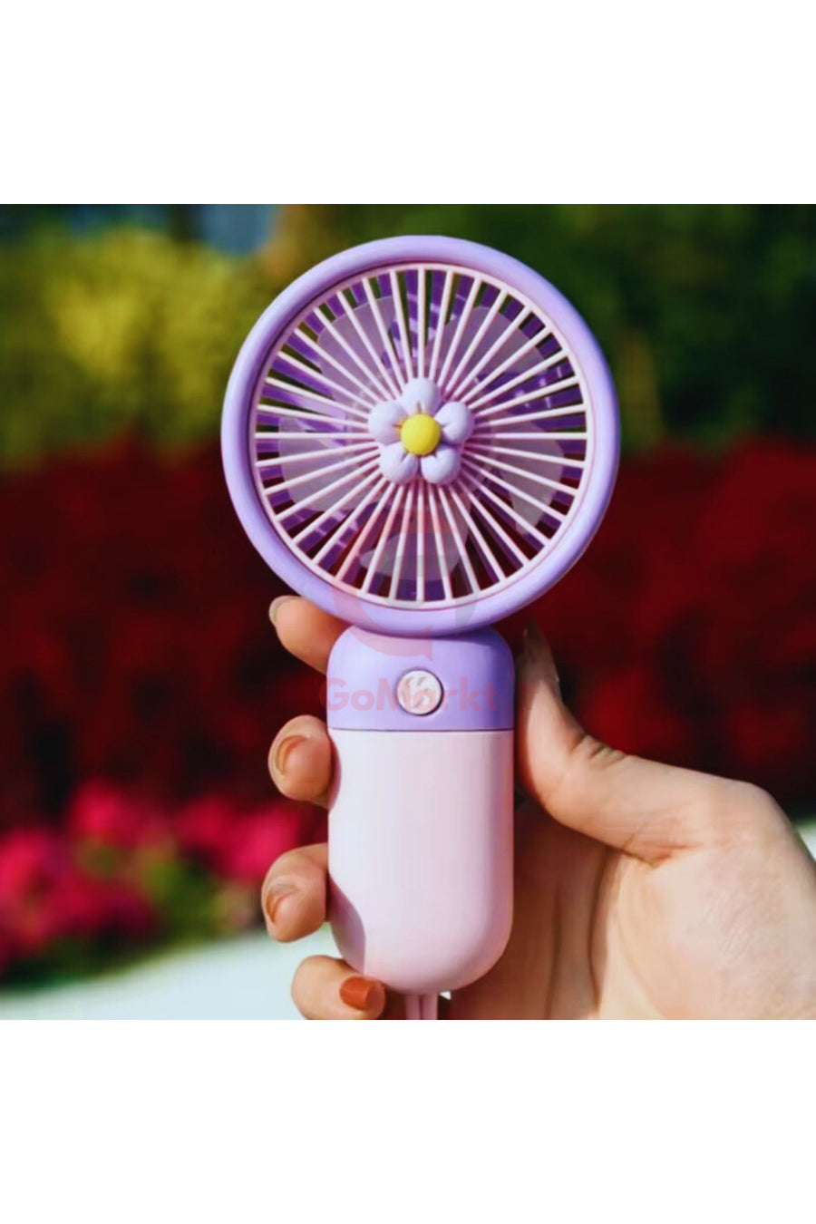 GoMarkt Şarjlı Mini El Ve Masa Fanı Çiçek Desenli Mini El Pervanesi Soğutu El Fanı