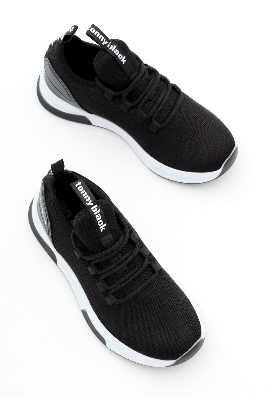 Tonny Black Unisex Siyah Beyaz Nefes Alabilen Kumaş Poli Taban Bağcıklı Spor Ayakkabı - Siyah Beyaz