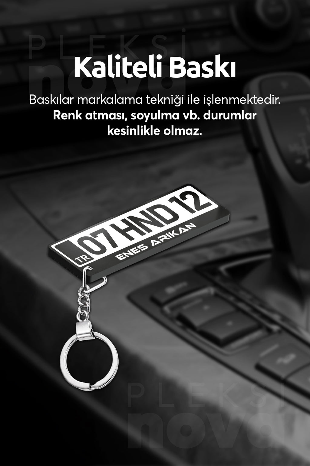 Pleksinova Kişiye Özel Pleksi Beyaz Plaka Plakalı Anahtarlık Araba Hediyesi Araba Süsü - Çift Taraflı