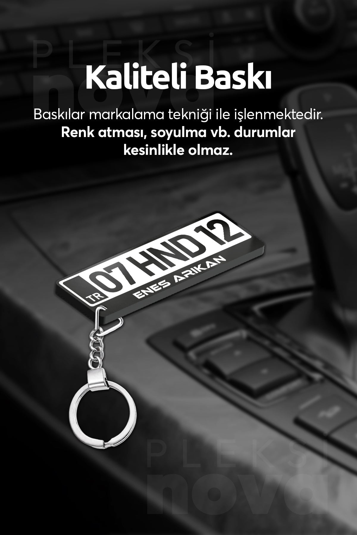 Pleksinova Kişiye Özel Pleksi Beyaz Plaka Plakalı Anahtarlık Araba Hediyesi Araba Süsü - Çift Taraflı