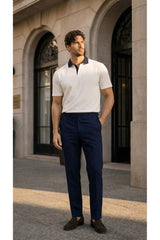 Valiberta Arthur Regular Fit Nova Pike Kumaş Polo Yaka T-Shirt - Beyaz - Lacivert
