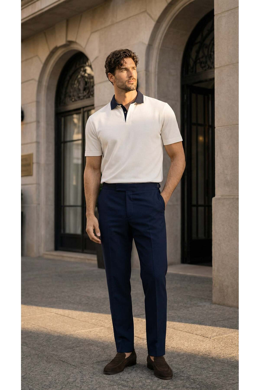 Valiberta Arthur Regular Fit Nova Pike Kumaş Polo Yaka T-Shirt - Beyaz - Lacivert