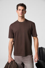 GRIMELANGE Solo Erkek %100 Organik Pamuklu Kalın Dokulu Comfort Fit Bisiklet Yakalı Siyah T-shirt - Beyaz