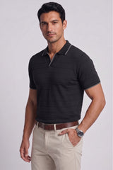 viyamen Erkek Triko Kumaş Yakalı Düğmesiz Açık Yaka Fitilli Kısa Kollu Regular Fit Tişört T-shirt - - Bebek