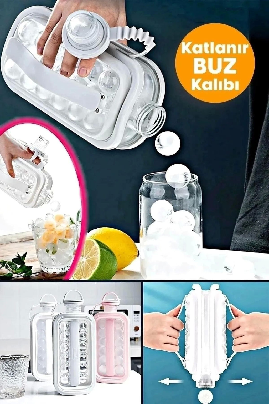 Berdina Home Taşınabilir Buz Küpü Kalıbı Içecek Şişesi Katlanır Pratik Buz Küpü Kalıbı