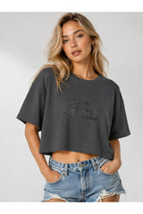 ALG KADIN CROP TİŞÖRT OVERSIZE - PAMUK KUMAŞ T-SHIRT