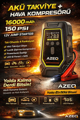 AZEQ DELBEST K5 Akü Takviye Cihazı Hava Kompresörü 16000mAh 150 PSI Jump Starter Powerbank 12V