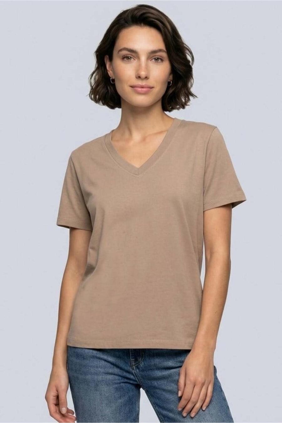 Brix Kadın %100 Pamuk V Yaka T-Shirt Lila - Vizon