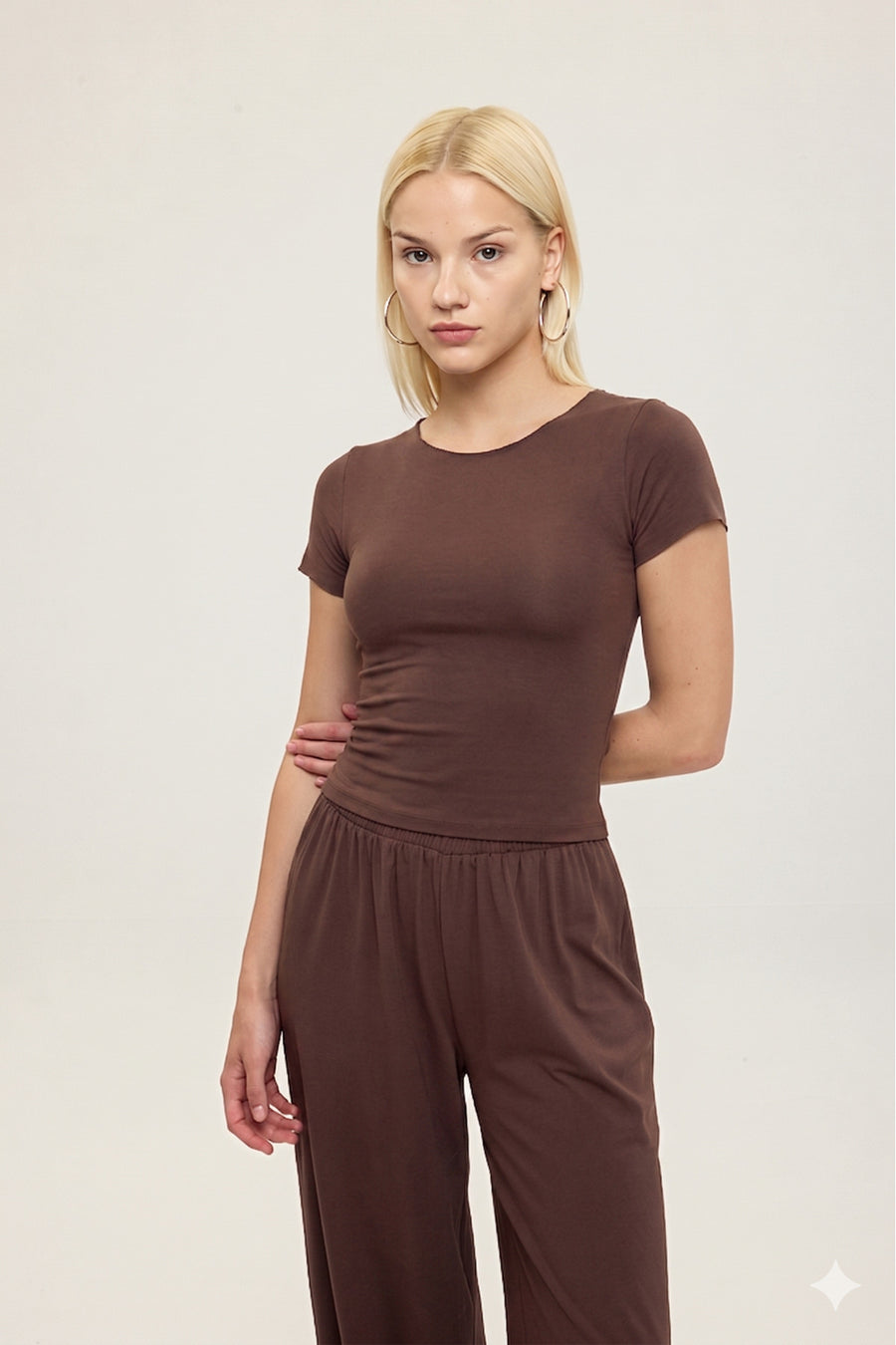 SHEISMONO Ultra Soft Kayık Yaka Kısa Kol Bluz Vizon - Ekru