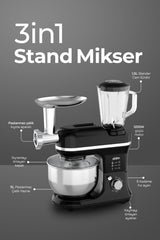Sinbo SMX-2772 Çok Amaçlı 3ın1 Mutfak Şefi Hamur Yoğurma Kıyma Makinesi Sürahi Blender 1200w - Siyah