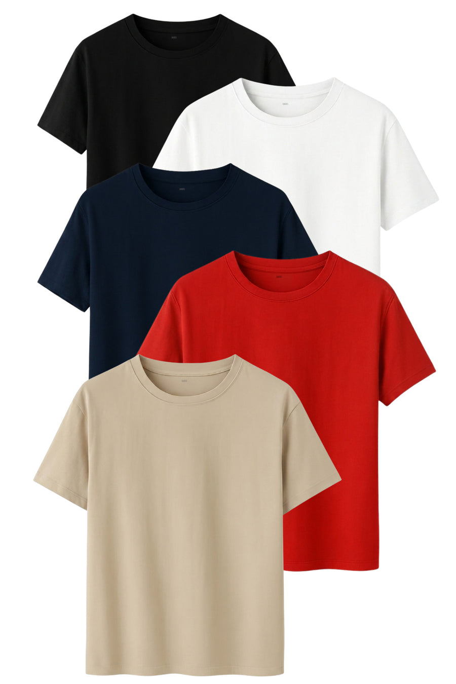 DK DAKSEL Kadın 5’li Basic Tişört Paketi Mint Mavi Pudra Çağla Sarı Renk Rahat Kesim Pamuklu T-Shirt - Tisort
