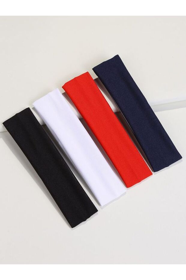 MERİCEY Kadın 4'li Pamuklu Siyah Beyaz Kırmızı Lacivert Esnek Bandana - Saç Bandı - Saç Tokası