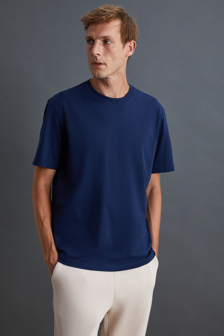 GRIMELANGE Solo Erkek %100 Organik Pamuklu Kalın Dokulu Comfort Fit Bisiklet Yakalı Siyah T-shirt - Beyaz