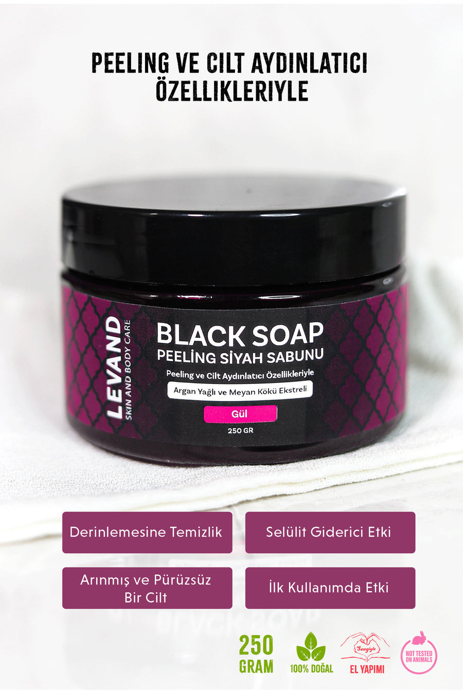 Levand Fas Siyah Argan Sabunu Gül/beldi/jel Peeling Sabunu 250g - Siyah