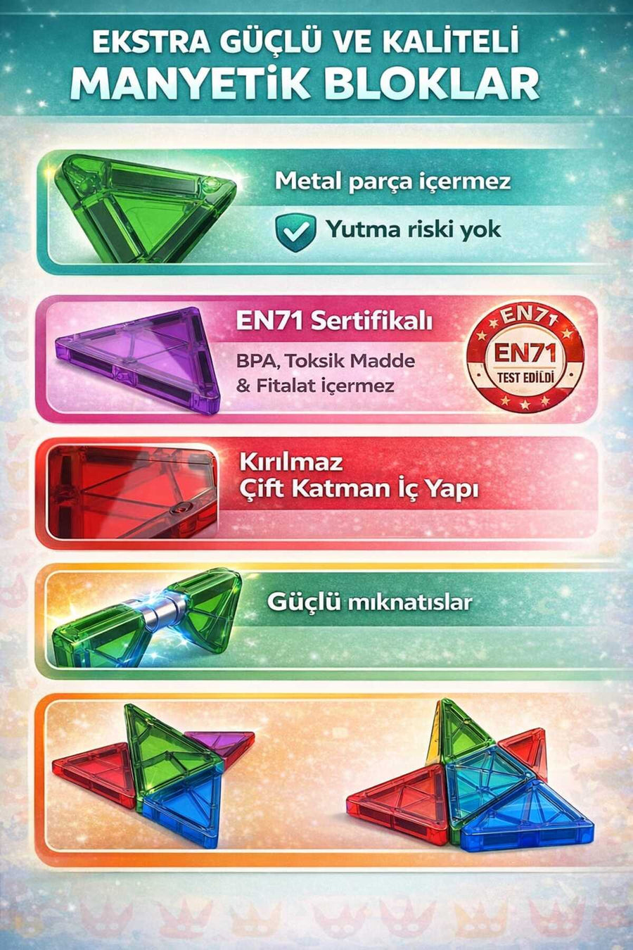 ASlife Home Mino Makers 39 Parça Yapı Manyetik Blokları Mıknatıslı Bloklar Oyuncak