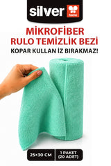 SİLVER HOME 20'li Rulo Mikrofiber Temizlik Bezi 25x30 cm Çok Amaçlı Kopart Kullan Kaliteli Eko Paket