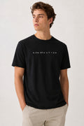 caer Erkek Regular Fit Baskılı Tişört %100 Pamuk Bisiklet Yaka Günlük Basic T-Shirt - Siyah