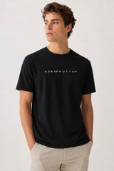 caer Erkek Regular Fit Baskılı Tişört %100 Pamuk Bisiklet Yaka Günlük Basic T-Shirt - Siyah