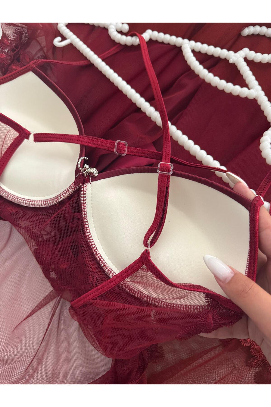 MH Moony Homewears Kutulu 12'li Parça Pause Bordo Saten Pijama Gecelik Sabahlık Iç Giyim Çeyiz Seti - Bordo Renk
