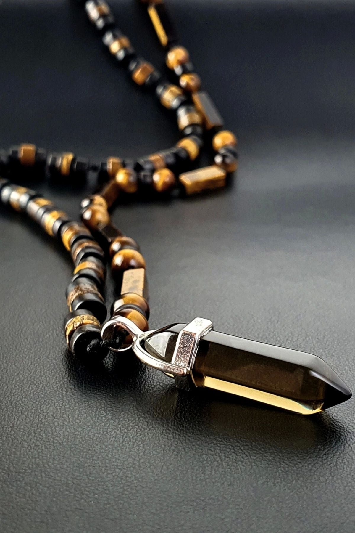 Seven Art Jewelry Doğal Taş Kolye, Kaplan Gözü, Akik, Dumanlı Kuvars Kolye, Erkek Kolye, Kadın Kolye, Hediye Kolye