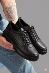 MY GROSS SHOES Erkek Siyah Akılı Bağcıklı Günlük Ortopedik Garantili Spor Ayakkabı - Siyah