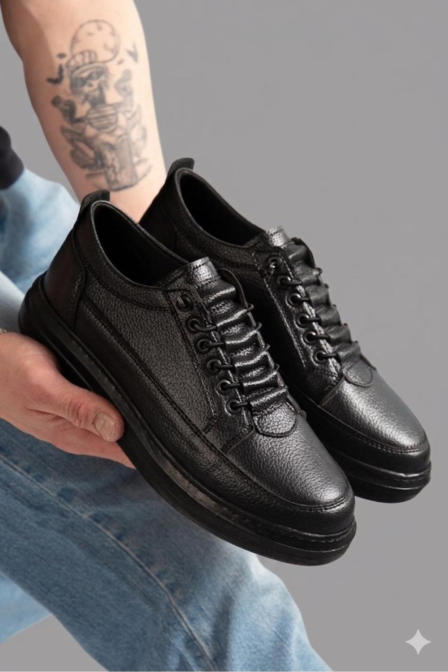 MY GROSS SHOES Erkek Siyah Akılı Bağcıklı Günlük Ortopedik Garantili Spor Ayakkabı - Siyah