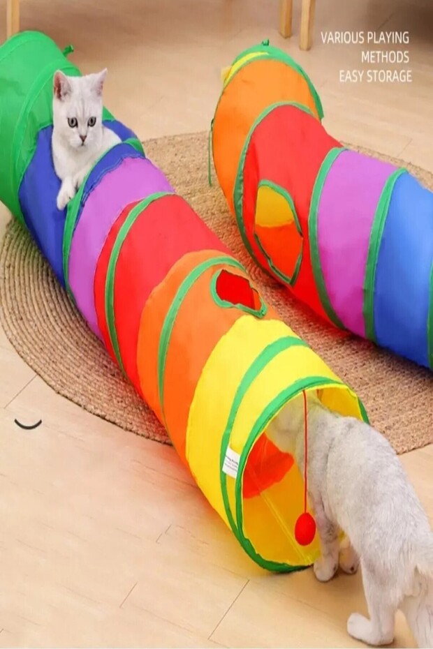 TİNEKE Düz Kedi Tüneli Katlanır Gökkuşağı Uzun Düz Kedi Köpek Oyun Tüneli Evcil Hayvan Oyun Tüneli 1 Adet