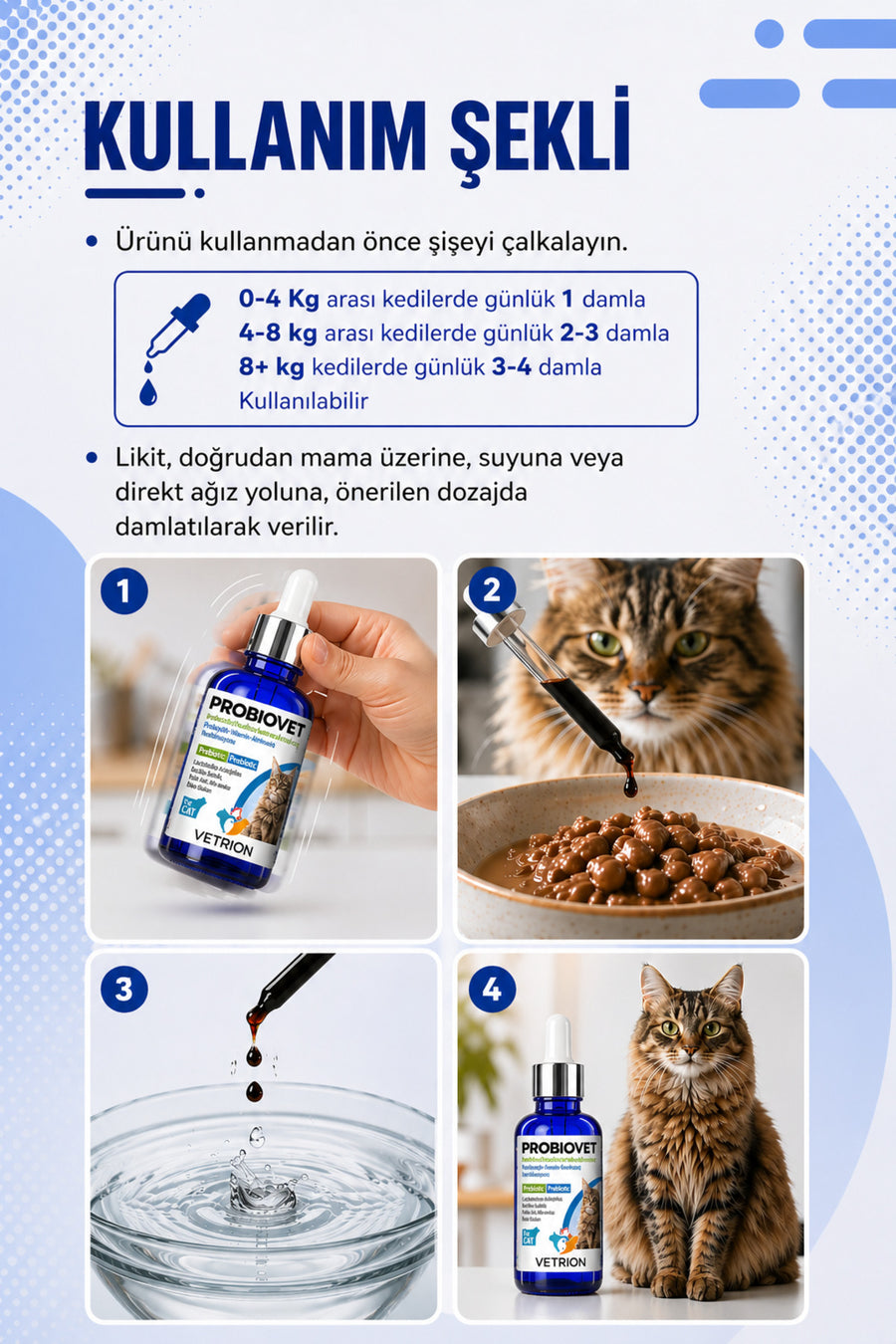 Vetrion Pharma Hızlı etkili Kedi Probiyotik 50 ml | Tüy Sağlığı | Sindirim ve Bağırsak Desteği | Probiovet Vetrion