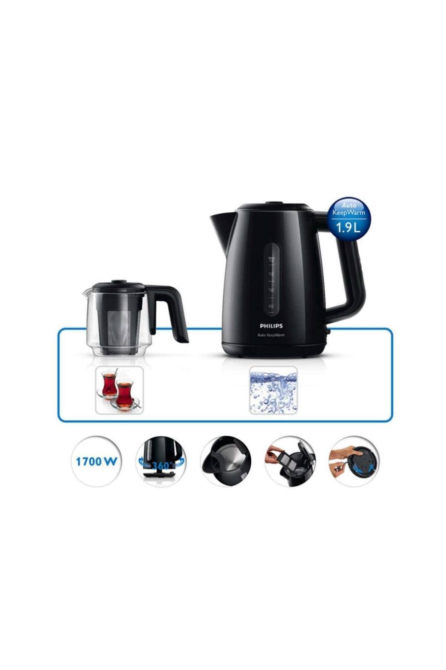 Philips Daily Collection Çay Makinesi, 1700W, 1,9 Lt Su Isıtıcısı, Otomatik Sıcak Tutma, HD7301/00
