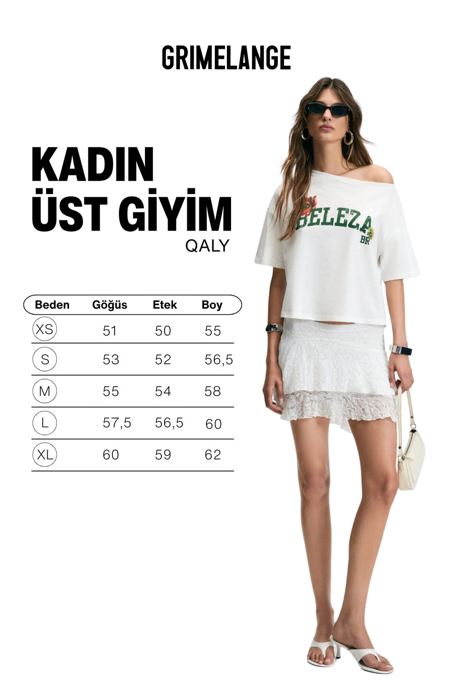 GRIMELANGE QALY Kadın Kayık Yaka Tek Omuz Kısa Kol Ön Ve Arka Baskı Detaylı Relaxed Ekru T-Shirt - Ekru