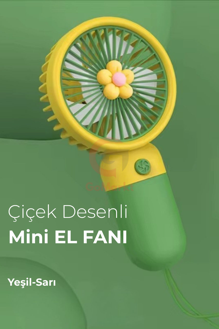 GoMarkt Şarjlı Mini El Ve Masa Fanı Çiçek Desenli Mini El Pervanesi Soğutu El Fanı