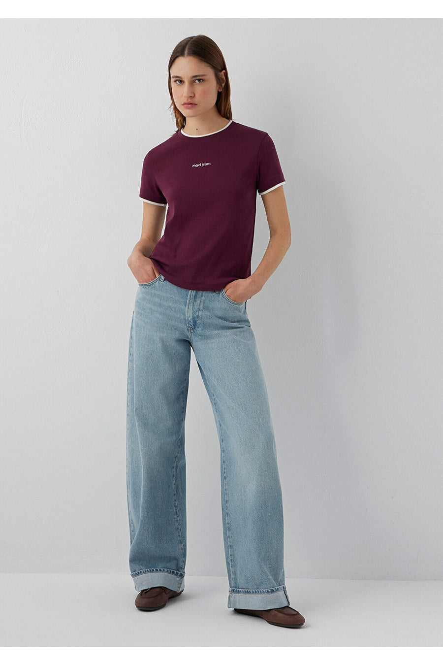 Mavi Logo Baskılı Bordo Tişört Slim Fit / Dar Kesim 1614200-87830 - Bordo