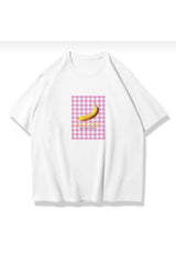Elvino Oversize Kesim Kısa Kollu Mavi Çizgiler Baskılı T-shirt - Beyazz