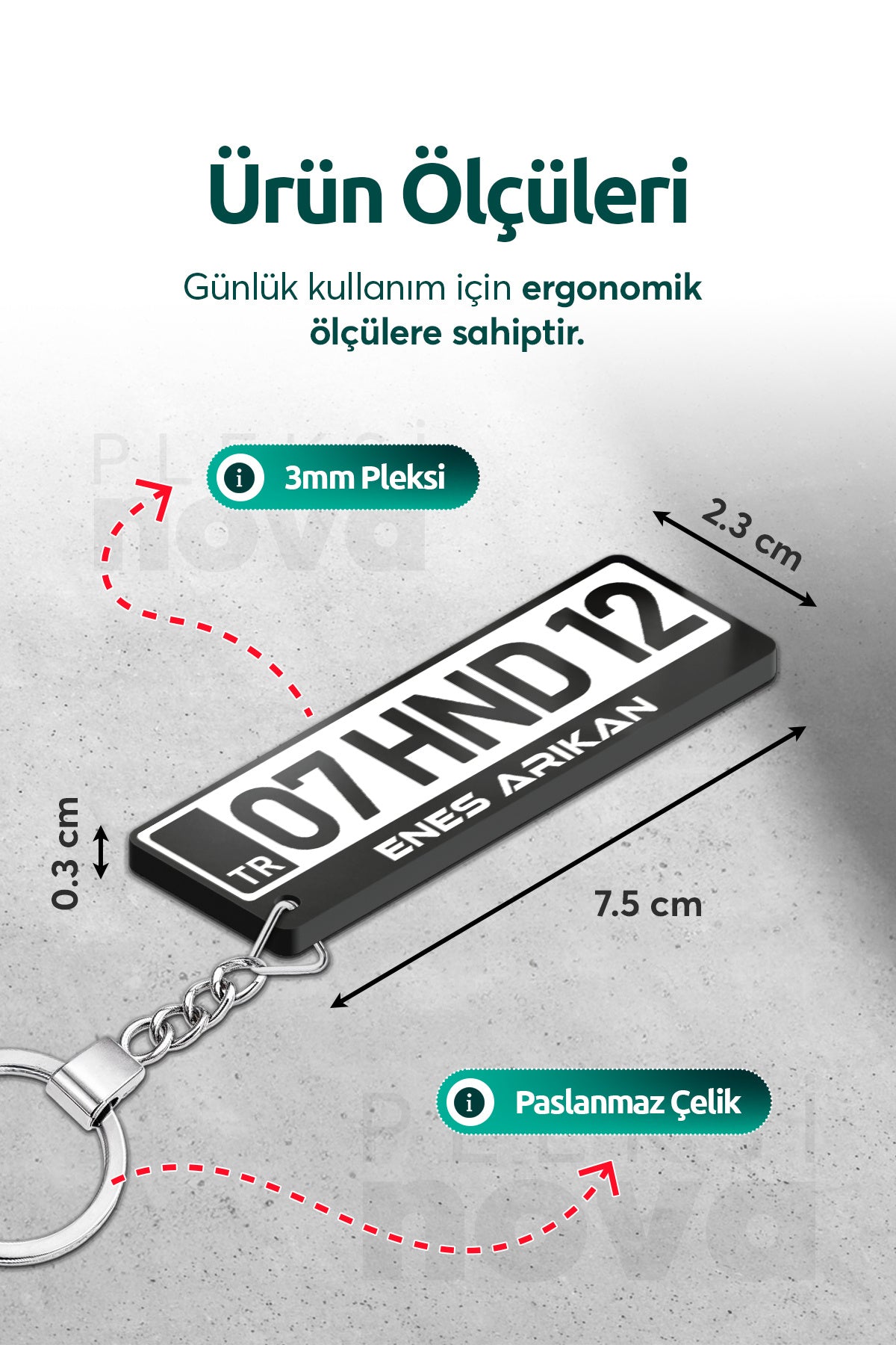 Pleksinova Kişiye Özel Pleksi Beyaz Plaka Plakalı Anahtarlık Araba Hediyesi Araba Süsü - Çift Taraflı